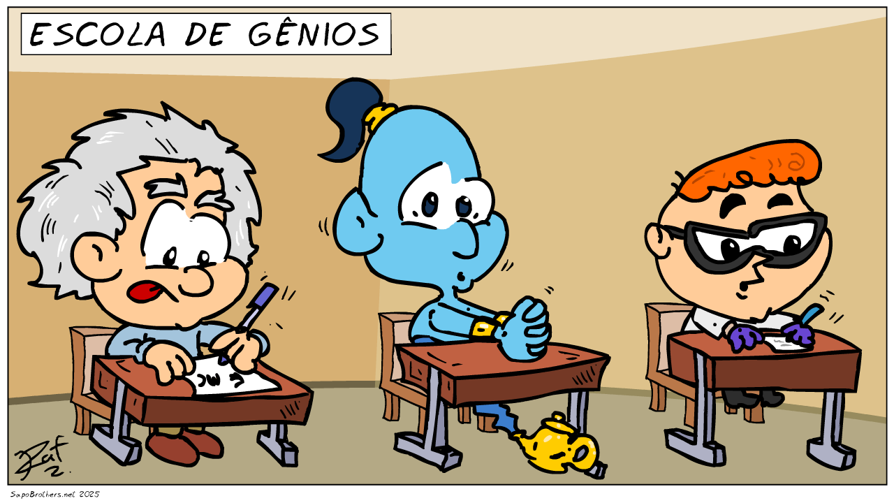 Escola de gnios, criana, piada, tiras, humor, HQ, quadrinhos, infantil