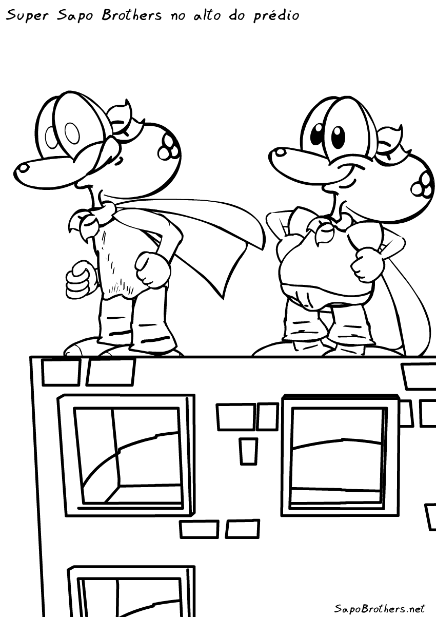 Sapo Brothers para Colorir: Sapo Brothers fugindo de um dinossauro