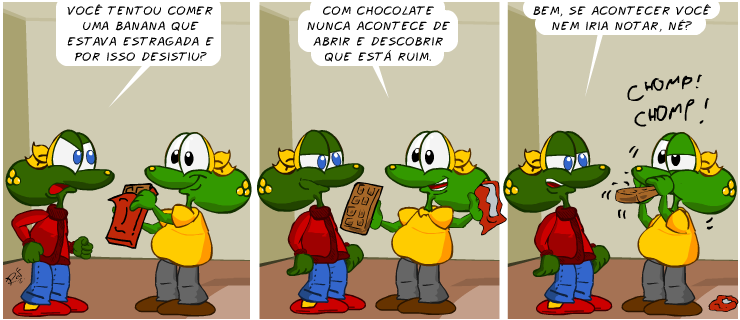 Banana, chocolate, piada, tiras, humor, HQ, quadrinhos, infantil