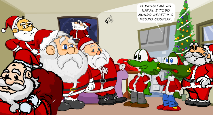 cosplay, papai noel, natal, desenho, criana, piada, tiras, humor, HQ, quadrinhos, infantil