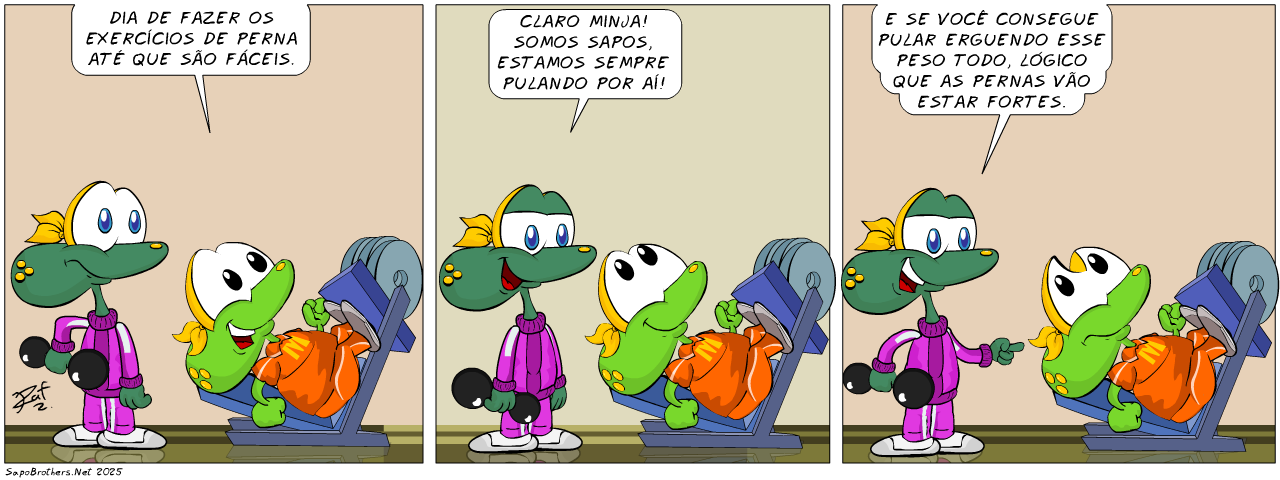 Academia, bombado, marombado, exercício, ginática, malhação, piada, tiras, humor, HQ, quadrinhos, infantil