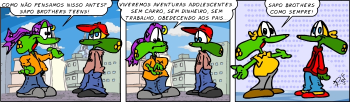 Sapo Brothers, diverso, tiras, humor, games, jogos, animao, anima, quadrinhos, infantil, minja, jones