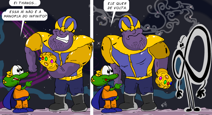 Thanos, manopla, infinito, piada, tiras, humor, HQ, quadrinhos, infantil